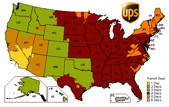UPS ground transit time map